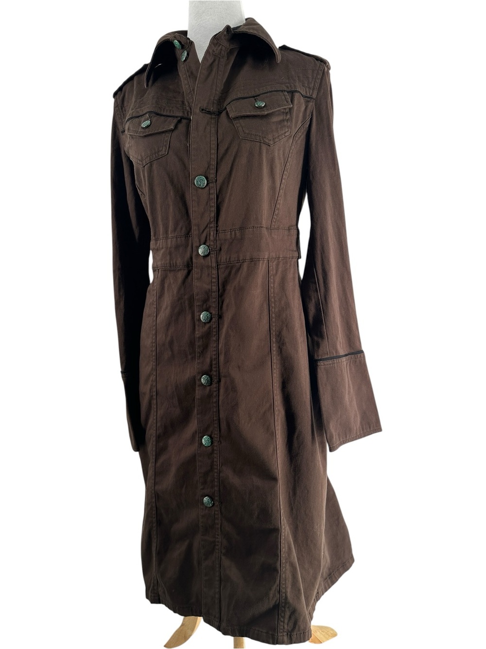 Diesel military-inspired shirt dress trench coat y2k layering stretch sz lg